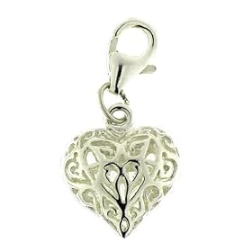 Silver Ladies' Filigree Heart clip on charm (Exclusive to Amazon)