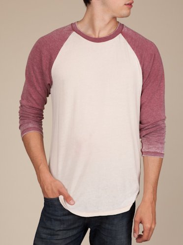 A Game LS Baseball Tee(NATURAL/ BURGUNDY,LARGE)