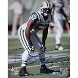 Bart Scott Autographed Hands On Knees Jets White Jersey Vertical 8x10 Photograph