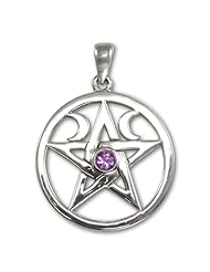 Amethyst Pentacle Pentagram Pendant - Sterling Silver Wiccan Pagan Jewelry