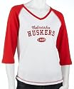5th & Ocean University Of Nebraska Corn Huskers Missy Knit 3/4 Sleeve V-Neck Tee