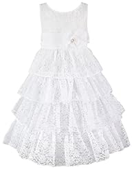 Girls Floral Print Ankle Length Tea Length Lace Tiered  Dress