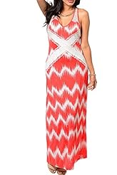 Sexy Sheer Chevron Print Polyester/Spandex Maxi Dress 