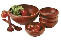 Lipper Dark Cherry Finished 7-Piece Salad Set with Large  Bowl, 4 Small Bowls and Servers