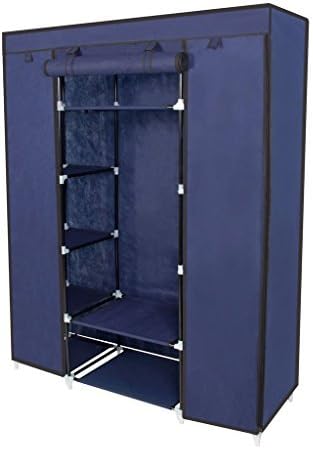 CLANNADHOME 53" Portable Closet Storage Organizer Wardrobe Clothes Rack With Shelves，Navy