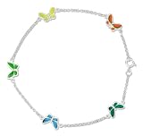 STERLING SILVER 9 MULTI COLOR ENAMEL BUTTERFLY ANKLET