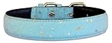 12 Blue Bling Bling Glitter leather dog collar