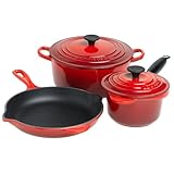 Le Creuset Essential Enameled Cast-Iron 5-Piece Cookware Set, Satin Red