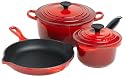 Le Creuset Essential Enameled Cast-Iron 5-Piece Cookware Set, Satin Red