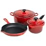 Le Creuset Essential Enameled Cast-Iron 5-Piece Cookware Set, Satin Red