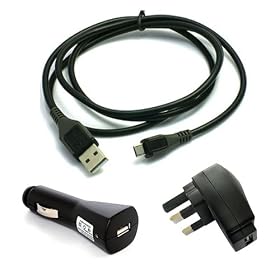 Xylo Charger Pack: Mains Adaptor / In Car Charger / Micro USB Data Sync Cable for the LG Optimus 3D P920 / 2X P990 / Black P970 / Net P699 / Me P350 Mobile Phone.