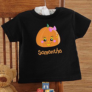 Personalized Girls Halloween Pumpkin Baby T-Shirt 