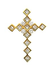14K Yellow Gold Diamond Cross Pendant -- LIFETIME WARRANTY