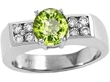 1.50 cttw Genuine Round Peridot and Diamond Ring - 14kt Yellow Gold