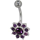 Purple Crystal Sunshine Flower Dangle Belly Ring