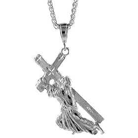 religiousjewelry.wordpress.com - Sterling Silver Diamond Cut Jesus Carrying the Cross Pendant