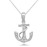 Sterling Silver Cubic Zirconia Anchor Necklace
