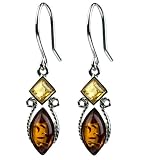 Certified Genuine Multicolor Amber Sterling Silver Square Marquise Small Earrings