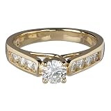 14K Yellow Gold 5 mm. Moissanite Ring with Channel-Set Sides