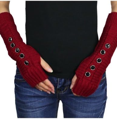 Dahlia Women's Button Accented Soft Acrylic Knit Fingerless Arm Warmer Gloves