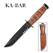 Short Ka-Bar USA, Leather Handle, ComboEdge, Leather Sheath