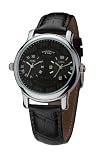 Mens Dual Time Watches with Leather Strap in Black