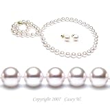 AAA Quality 18 Inch Round 7-7.5mm White Akoya SaltWater Cultured Pearl Necklace & Earrings Set