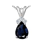 1.32 cttw Genuine Sapphire and Diamond Pendant in 14k White Gold LIFETIME WARRANTY