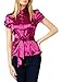 LE3NO Womens Short Sleeve Satin Blouse with Waist Tie