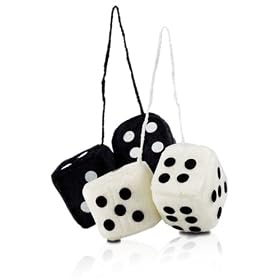 FUZZY DICE -- WHITE w/ BLACK DOTS or BLACK W/ WHITE DOTS: Automotive