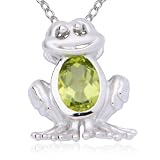 Rhodium Plated Sterling Silver Genuine Peridot Frog Pendant, 18