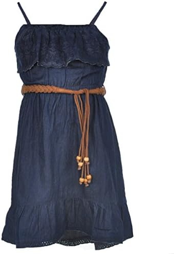 Paris Blues Little Girls' "Eyelet &amp; Embroidery" Belted Hi-Low Dress - denim, 6x