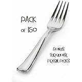 Silver Plastic Forks, PACK of 150 Silver Secrets w/Bonus Turquoise Prism Picks