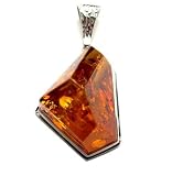 High Quality Honey Amber and Sterling Silver Large Rock Cut Pendant