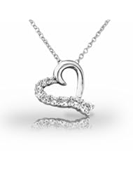 14KT White Gold Elegant Heart Shaped Pendant with Diamond Accents. 1/2 CTW