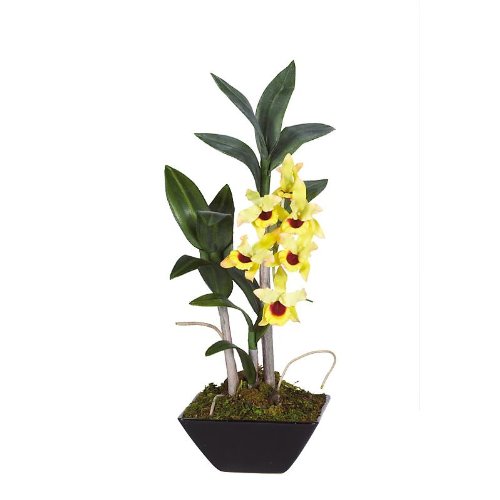 New Nearly Natural Dendrobium Pendulum w/Classic Black Vase Perfect Brilliant Color Wonderful Yellow