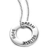 Sterling Silver Hope Believe Dream Open Circle Inspirational Pendant on 16in Shotbead Chain