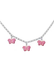 Unicornj Sterling Silver Childrens Necklace with Pink and Red Dotted Butterfly Charms