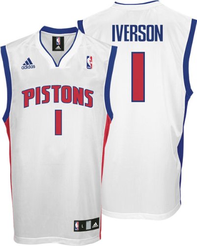 Allen Iverson Jersey: adidas White Replica #1 Detroit Pistons Jersey