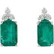 Genuine Emerald & Diamond Earrings 14K White Gold