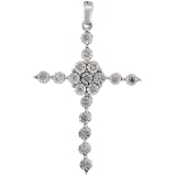 10ct White Gold Diamond Cross Pendant, w/ 0.12 Carat Illusion Set Brilliant Cut Diamonds, 1 1/4 in. (32mm) tall