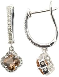 14k White Gold, Four Leaf, Drop, Diamond Earring, with Smokey Stone, with .17 Cttw of Diamonds (G-H Color, SI1-SI2 Clarity)