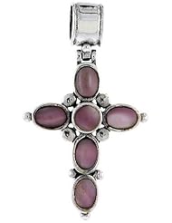 Sterling Silver Oxidized Cross Pendant, w/ 4mm Round & Five 5 x 4 mm Oval-shaped Pink Mother of Pearls, 1 1/16" (28mm) tall