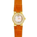 Chaumet Solid 18K Gold Round Diamond Ladies Watch with Rare Canary Colored Leather Band by Chaumet Round