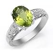 14k White Gold Estate Style Oval Peridot and Diamond Ring
