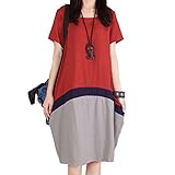 Linyuan ファッション Women's Short Sleeve Color Spliced Cotton & Linen Maternity シャツワンピース Shirt Dress