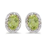 14K Yellow/White Gold 0.02 ct. Diamond and 6 x 4 MM Oval Shaped Peridot Earrings