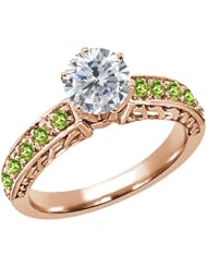 1.36 Ct Round H/I Diamond Green Peridot 925 Rose Gold Plated Silver Ring