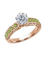 1.36 Ct Round H/I Diamond Green Peridot 14K Rose Gold Ring