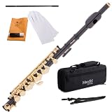 Mendini MPO-BK Black Lacquer Key of C Piccolo with Gold Keys with Case, Joint Grease, Cleaning Cloth and Rod, and Gloves